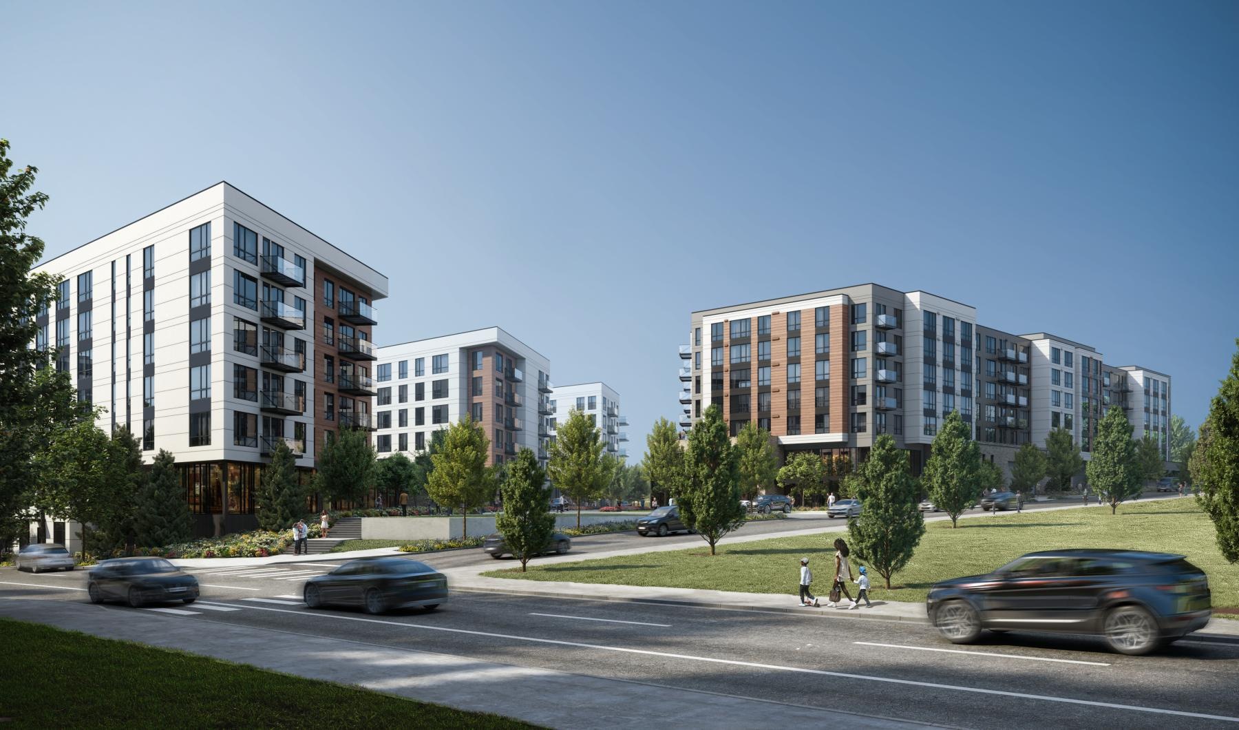 a street with cars and buildings on the side