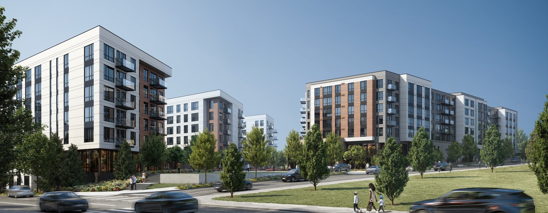 a street with cars and buildings on the side